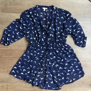 Bird-print navy blouse